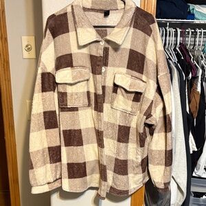 SHEIN Brown and Cream Plaid Jacket
